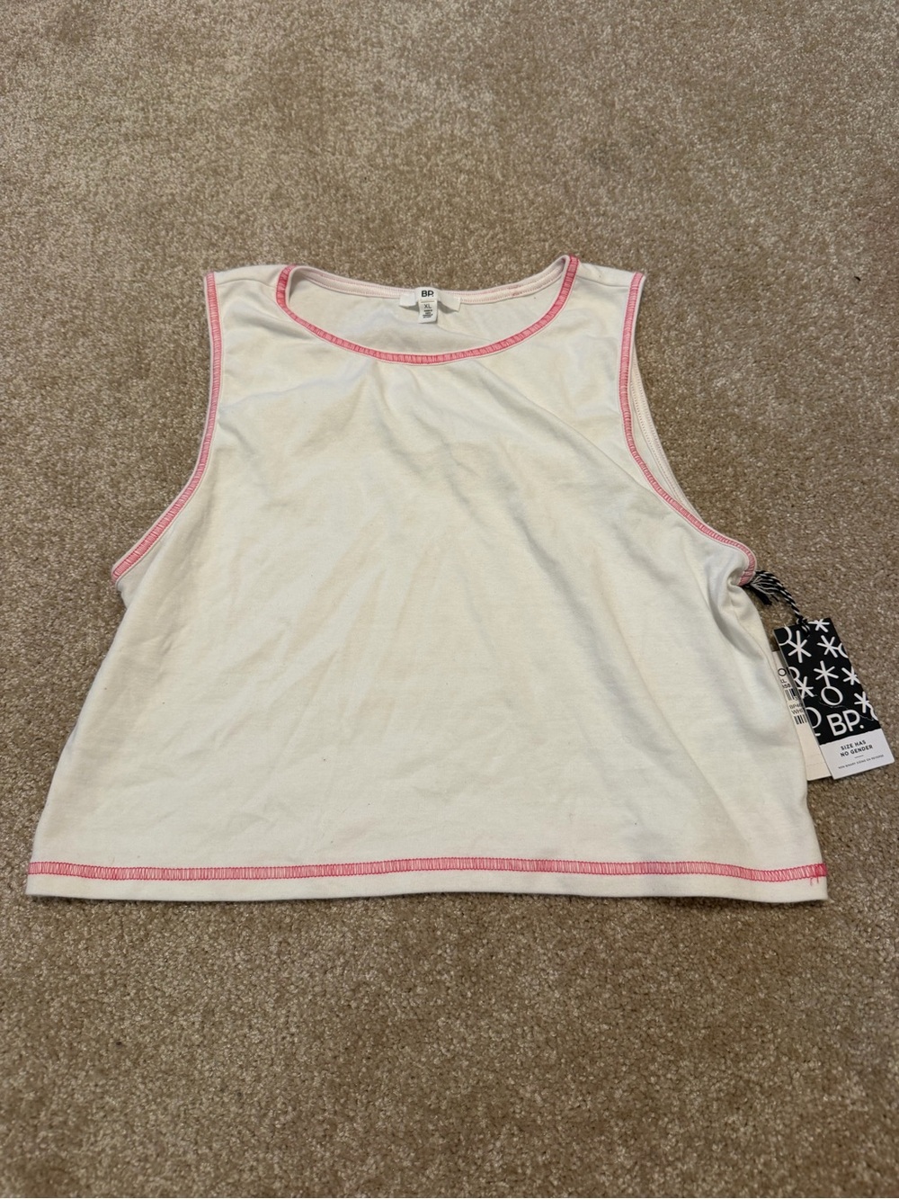 BP. White Cropped Tank with Pink Trim